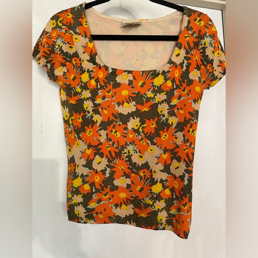 Cache. Bold Floral Sweater Top